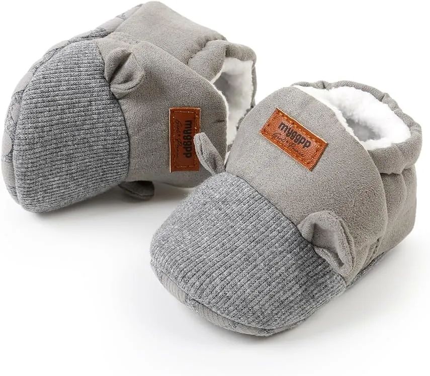 Ohwawadi Infant Baby Boys Girls Slippers Cozy Fleece Booties Soft Bottom Warm Cartoon Socks Newborn Crib Shoes