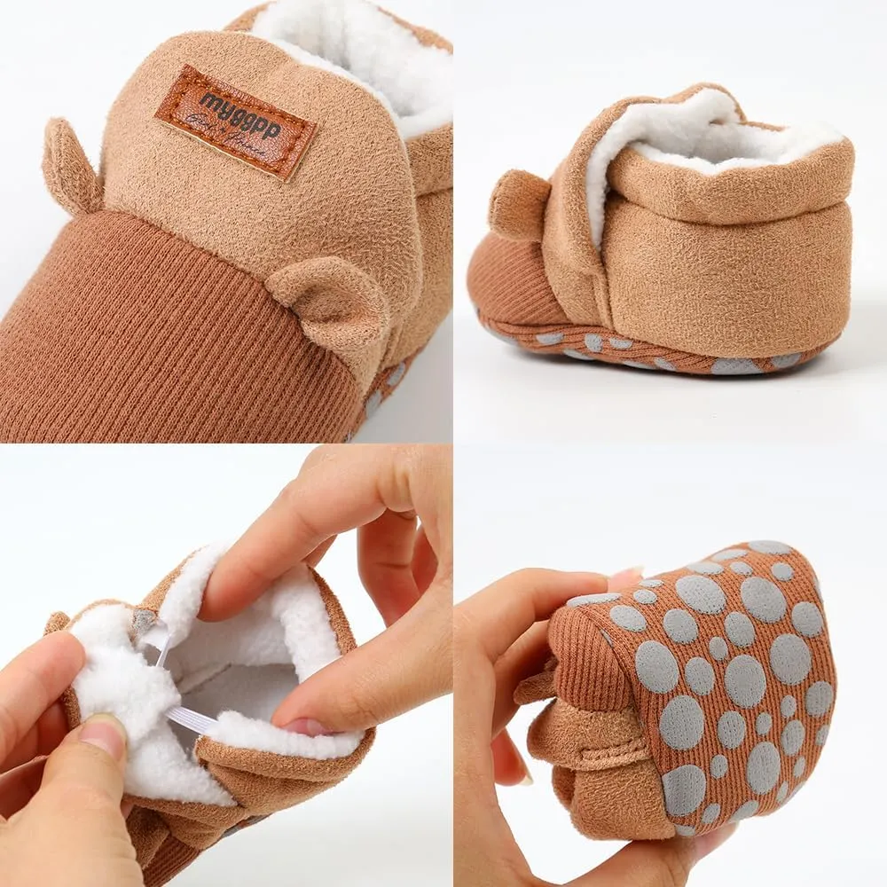 Ohwawadi Infant Baby Boys Girls Slippers Cozy Fleece Booties Soft Bottom Warm Cartoon Socks Newborn Crib Shoes