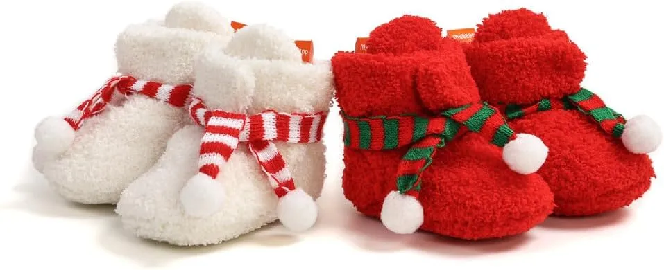 Ohwawadi Infant Baby Boys Girls Slippers Cozy Fleece Booties Soft Bottom Warm Cartoon Socks Newborn Crib Shoes