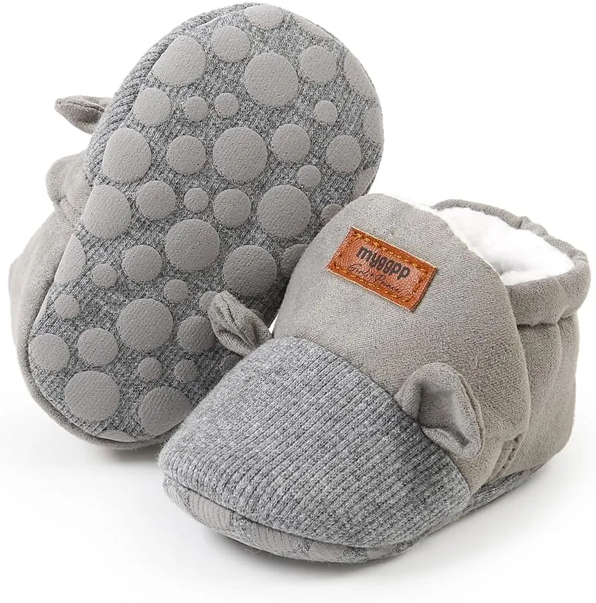 Ohwawadi Infant Baby Boys Girls Slippers Cozy Fleece Booties Soft Bottom Warm Cartoon Socks Newborn Crib Shoes