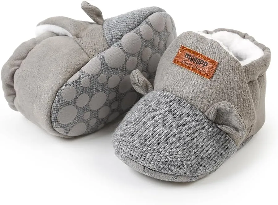 Ohwawadi Infant Baby Boys Girls Slippers Cozy Fleece Booties Soft Bottom Warm Cartoon Socks Newborn Crib Shoes
