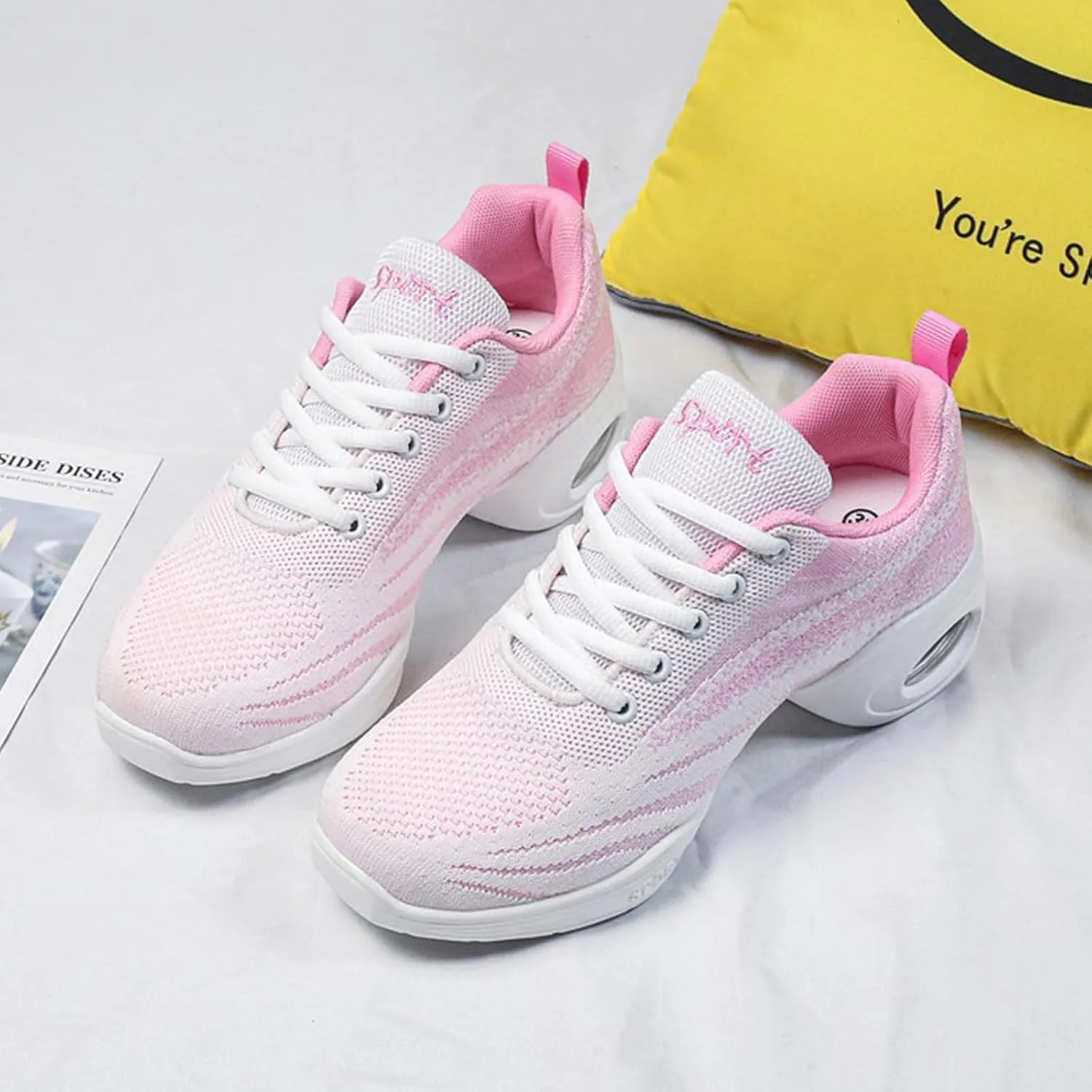 ONAIC Jazz Dance Shoes for Women Lace-Up Modern Dance Shoes Non-Slip Comfort Platform Walking Dance Shoes