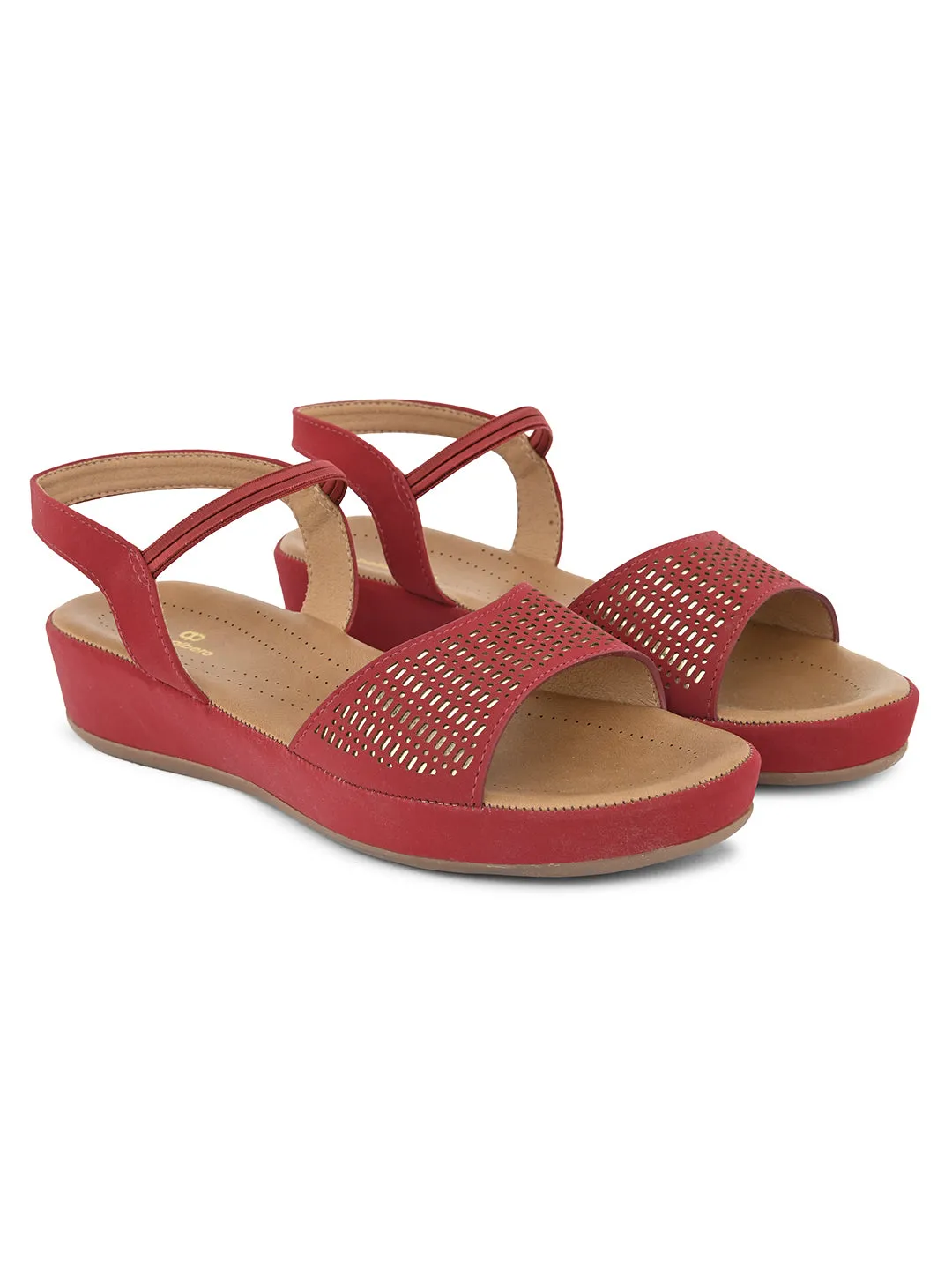 PELLE ALBERO Women Red Slip-On Flatform Heels Sandal
