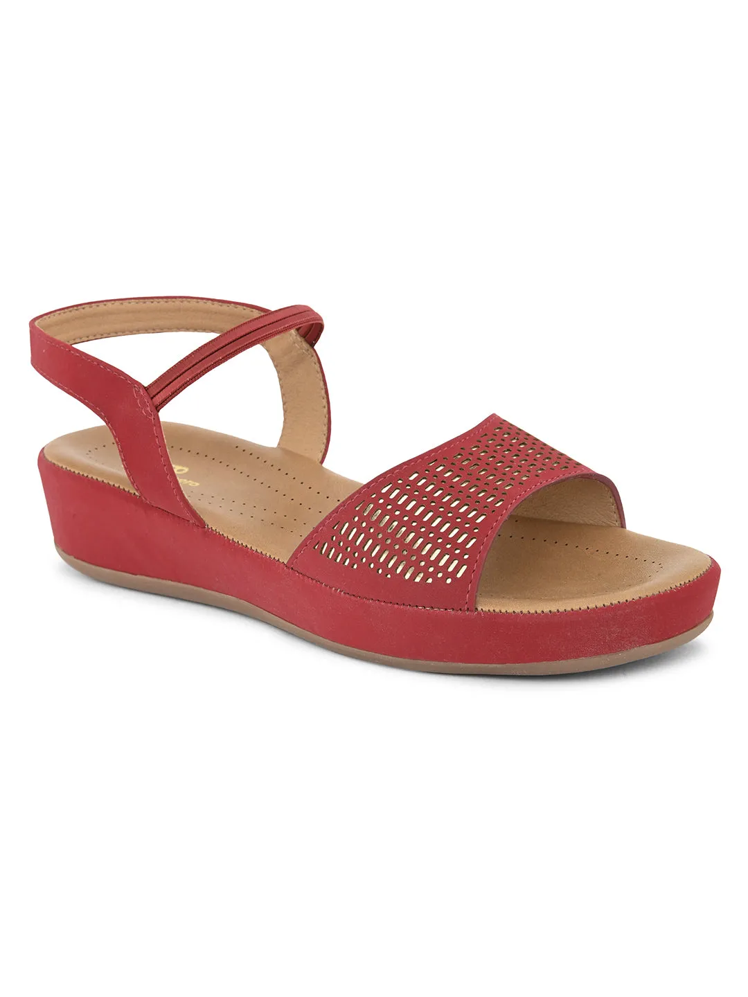 PELLE ALBERO Women Red Slip-On Flatform Heels Sandal