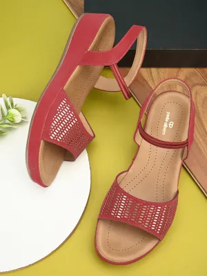 PELLE ALBERO Women Red Slip-On Flatform Heels Sandal