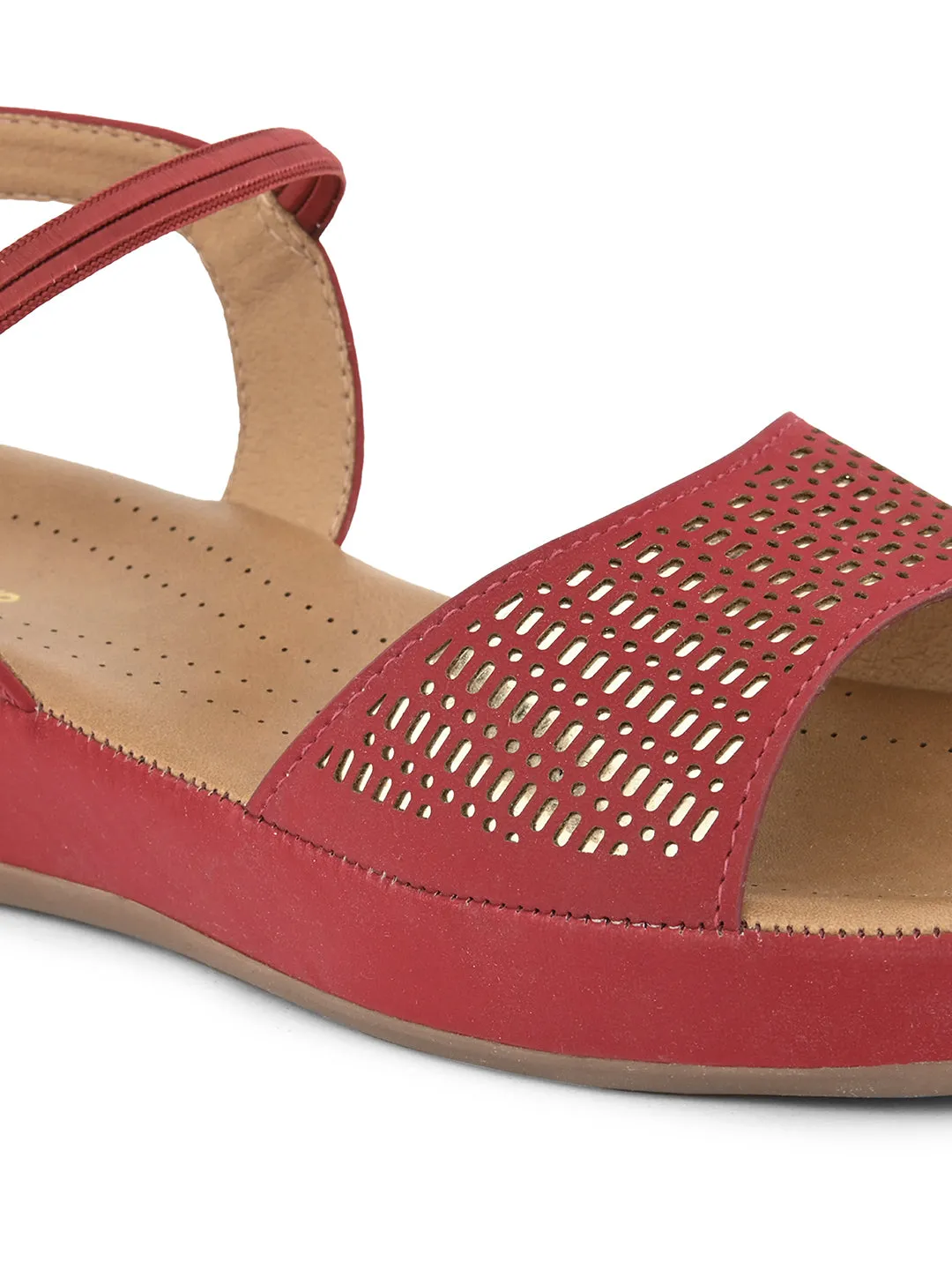 PELLE ALBERO Women Red Slip-On Flatform Heels Sandal