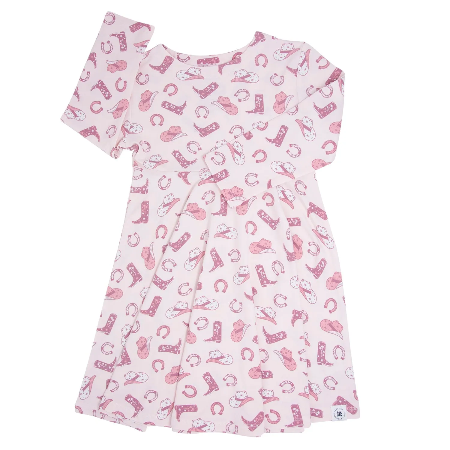 Pink Western Boots Cap Sleeve Swirl Dress