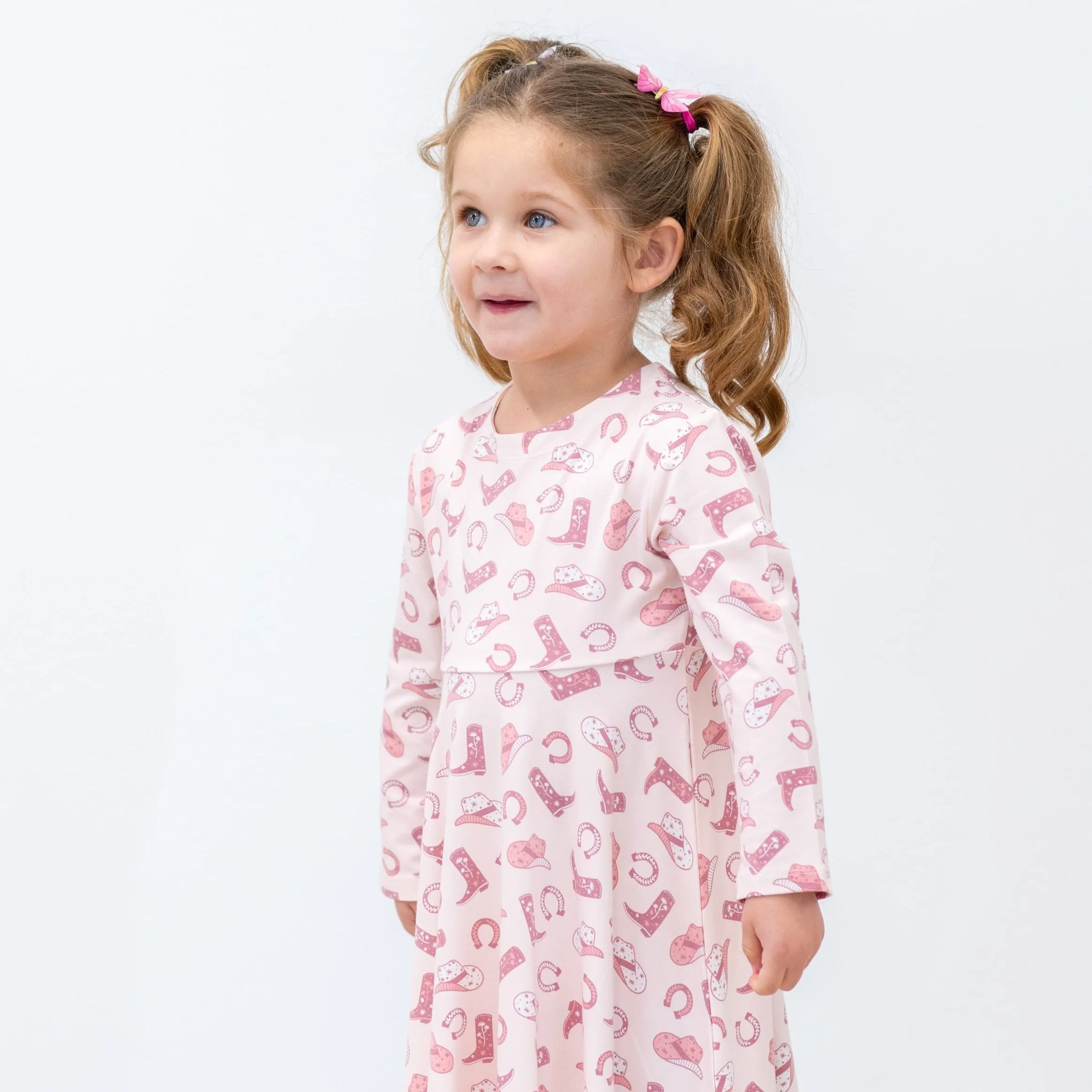 Pink Western Boots Cap Sleeve Swirl Dress