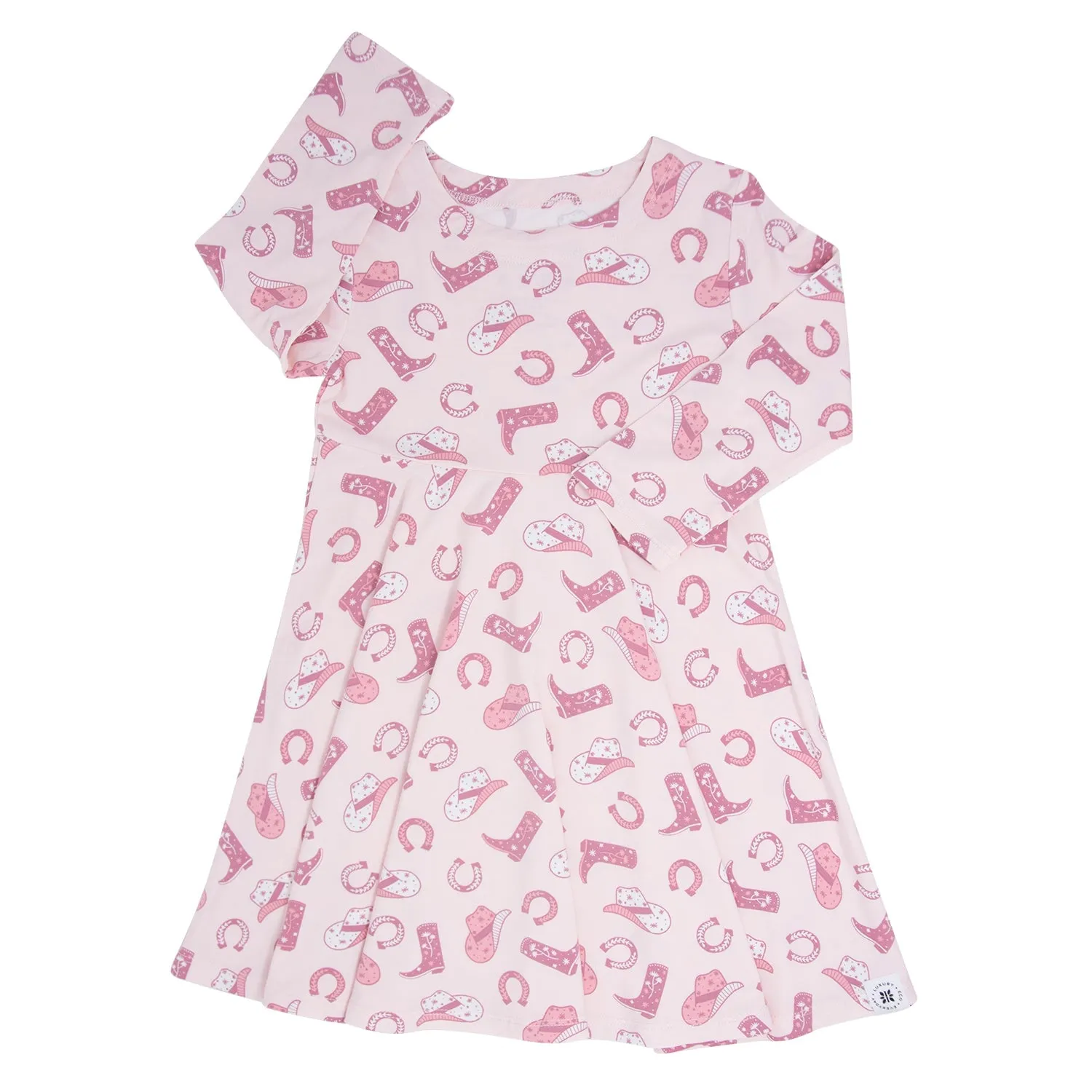 Pink Western Boots Cap Sleeve Swirl Dress