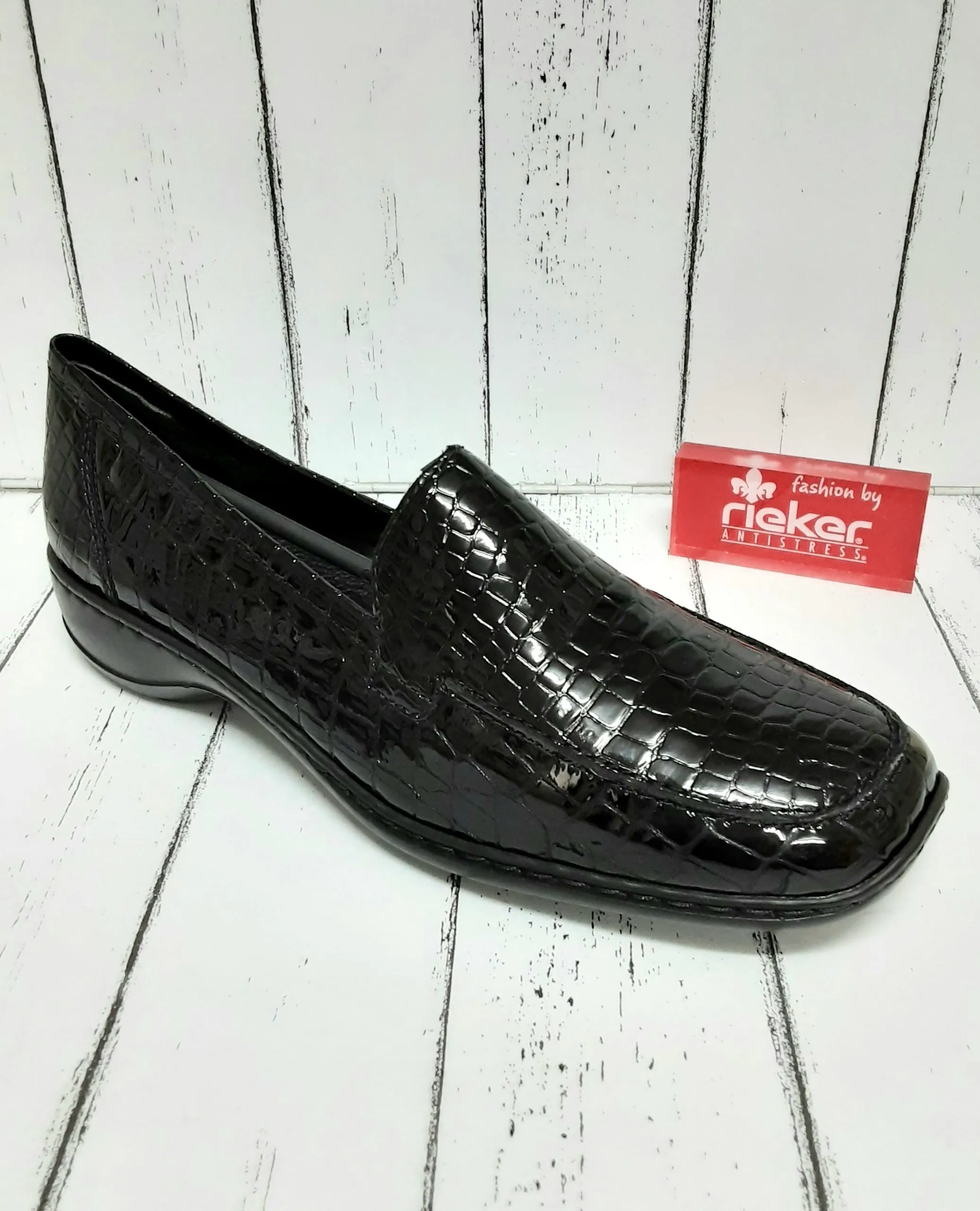 RIEKER - 583A0-00 - PATENT REPTILE LOAFER - Black