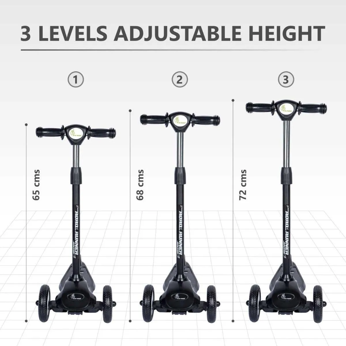 Road Runner Junior Scooter - 3 Level Height Adjustment, Anti Slip Deck