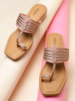Rocia By Regal Rose Gold Women Shimmer Kolhapuri Block Heels