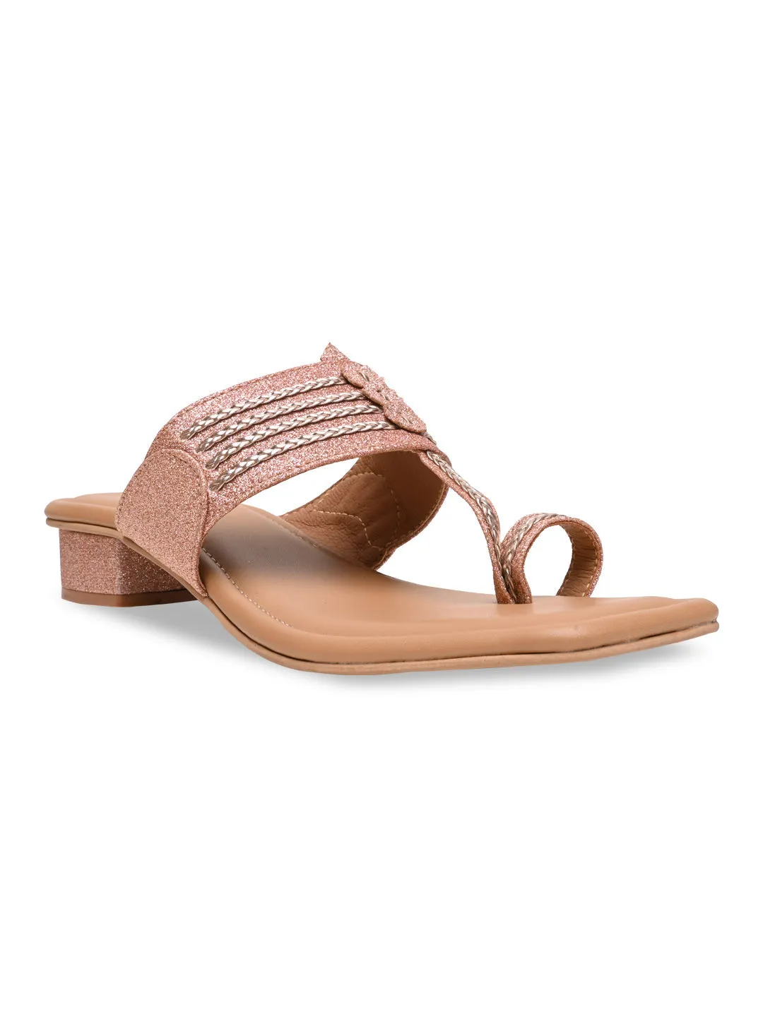 Rocia By Regal Rose Gold Women Shimmer Kolhapuri Block Heels
