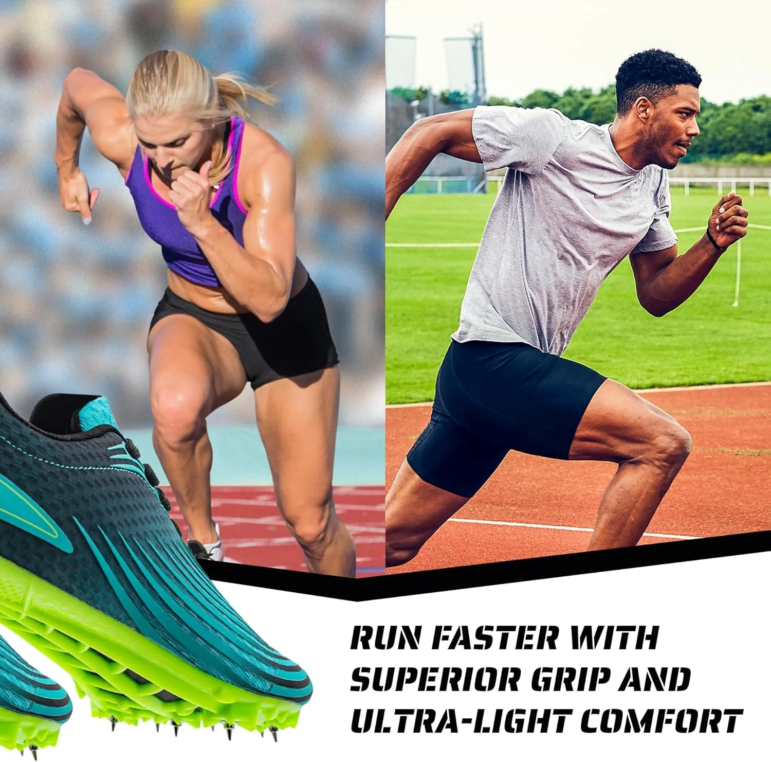 RUNIC Track & Field Shoes for Men, Women & Kids  Pro Running Spikes for Sprint, Race & Training  7 Spikes   Extra Spikes & Wrench (US Men Size)