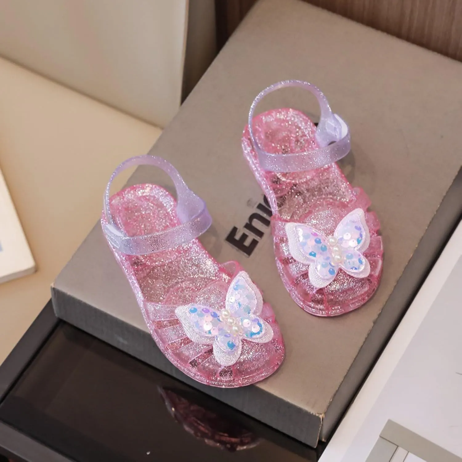 Sandals for Girls Kids Toddler Dress Up Flat Sequins Butterfly Mary Jane Shoes Summer Casual Sandal Sandals for Girl