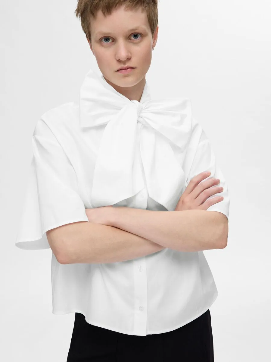 Selected Femme Juno detachable bow shirt White