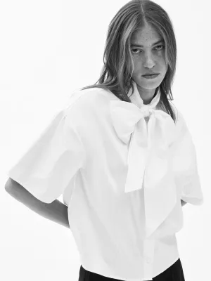 Selected Femme Juno detachable bow shirt White