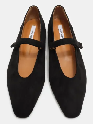 Suede Mary Jane Flats, Black