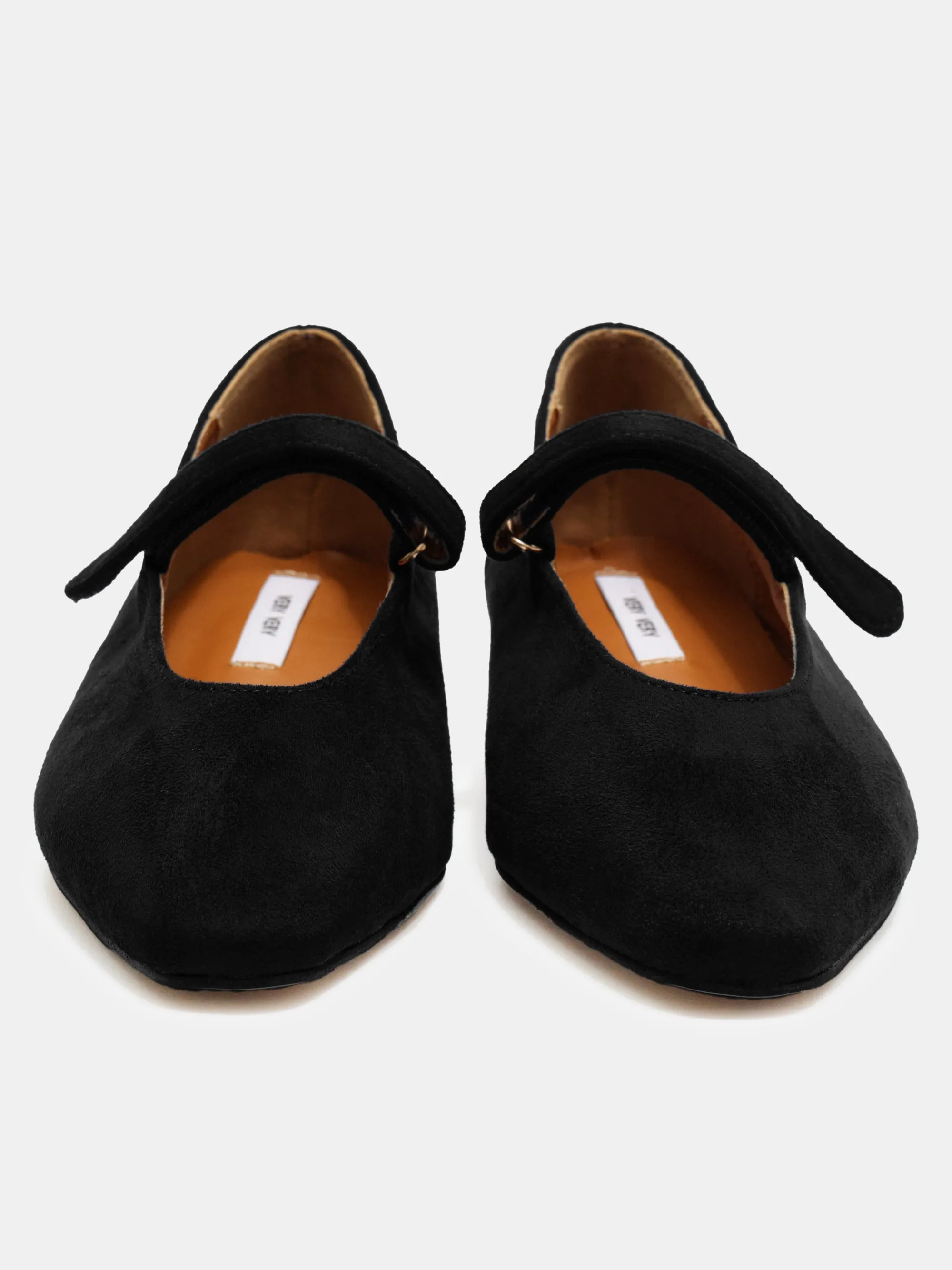 Suede Mary Jane Flats, Black