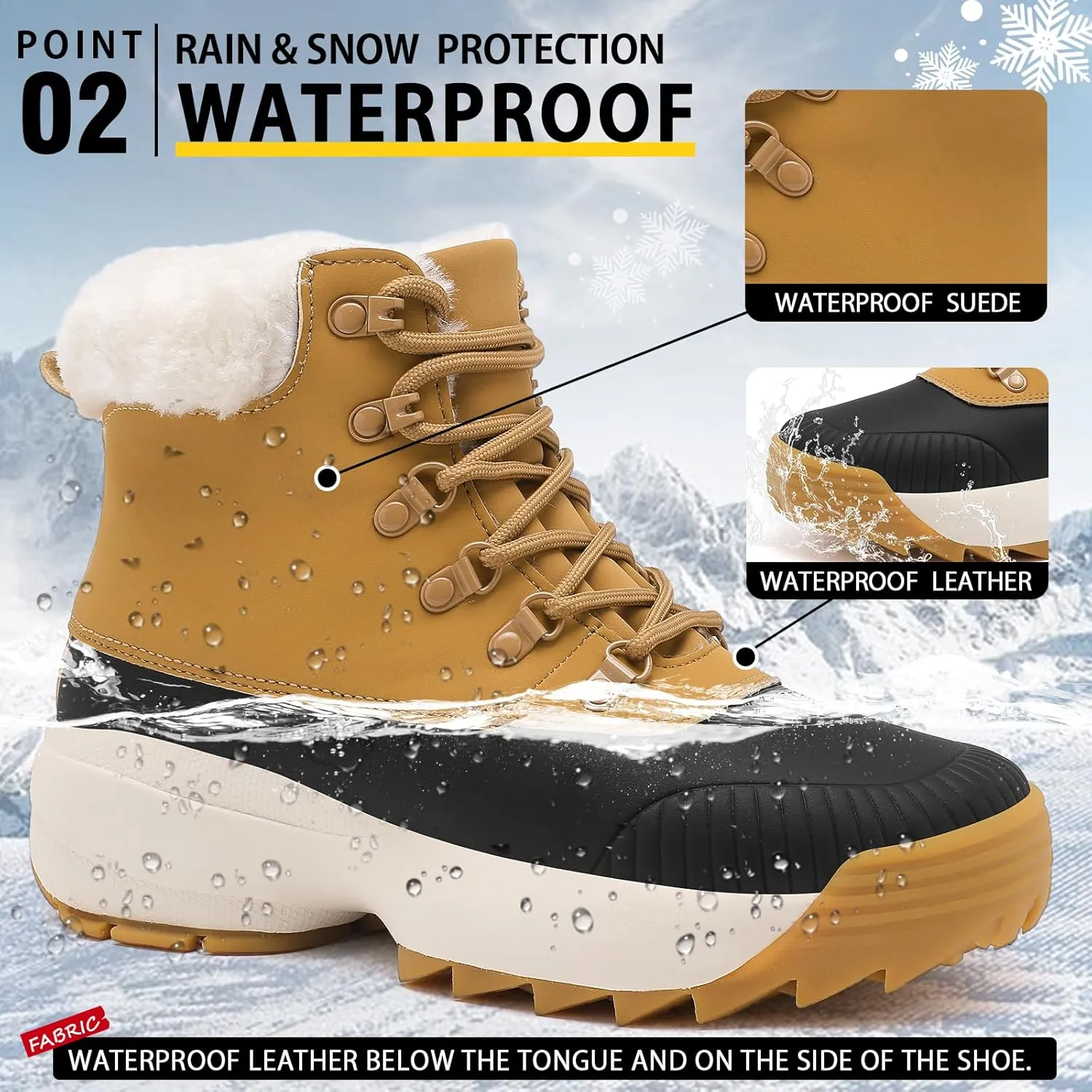 Waterproof Winter Snow Boots for WomenInsulated-Warm Fur-Lined BootiesNon-Slip Cushion Outdoor Walking BootsLightweight Comfortable Casual Suede Leather Short Boots