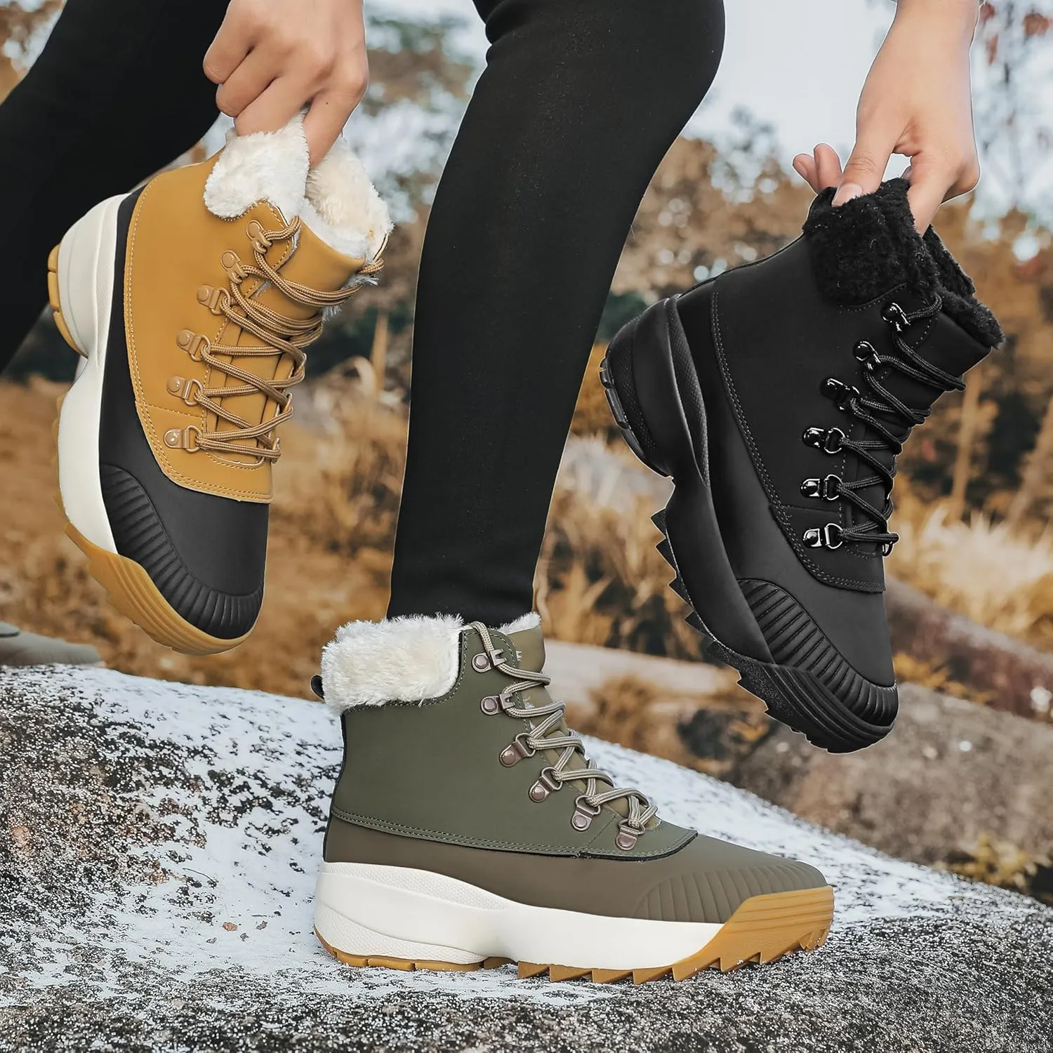 Waterproof Winter Snow Boots for WomenInsulated-Warm Fur-Lined BootiesNon-Slip Cushion Outdoor Walking BootsLightweight Comfortable Casual Suede Leather Short Boots