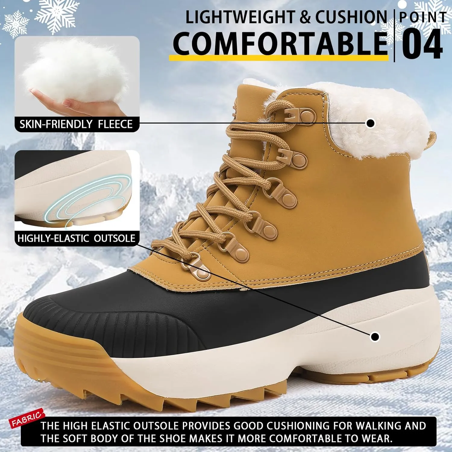Waterproof Winter Snow Boots for WomenInsulated-Warm Fur-Lined BootiesNon-Slip Cushion Outdoor Walking BootsLightweight Comfortable Casual Suede Leather Short Boots