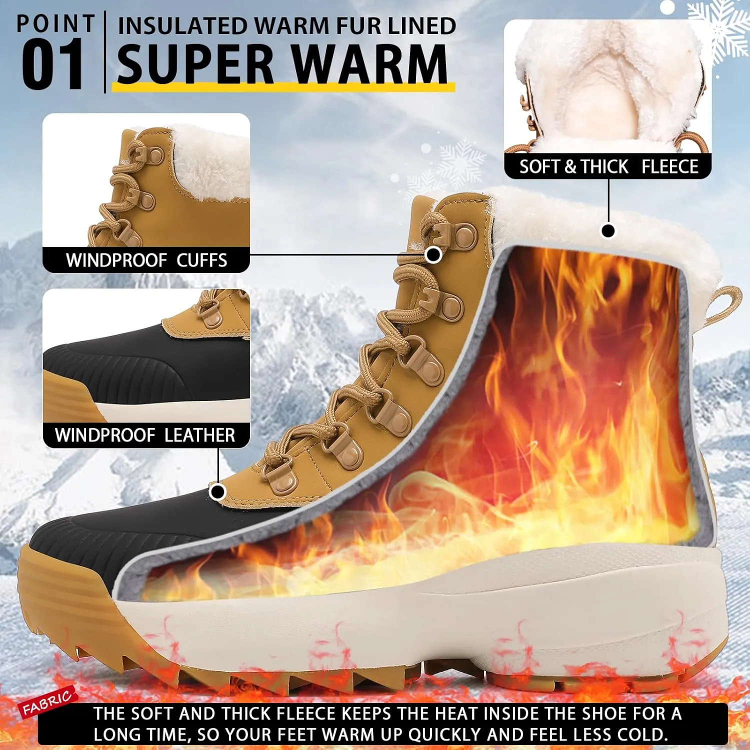 Waterproof Winter Snow Boots for WomenInsulated-Warm Fur-Lined BootiesNon-Slip Cushion Outdoor Walking BootsLightweight Comfortable Casual Suede Leather Short Boots