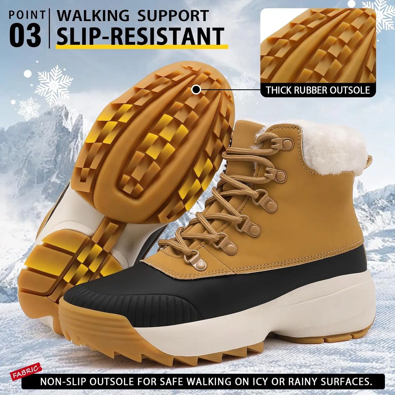 Waterproof Winter Snow Boots for WomenInsulated-Warm Fur-Lined BootiesNon-Slip Cushion Outdoor Walking BootsLightweight Comfortable Casual Suede Leather Short Boots