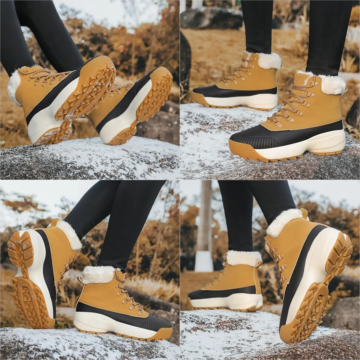 Waterproof Winter Snow Boots for WomenInsulated-Warm Fur-Lined BootiesNon-Slip Cushion Outdoor Walking BootsLightweight Comfortable Casual Suede Leather Short Boots