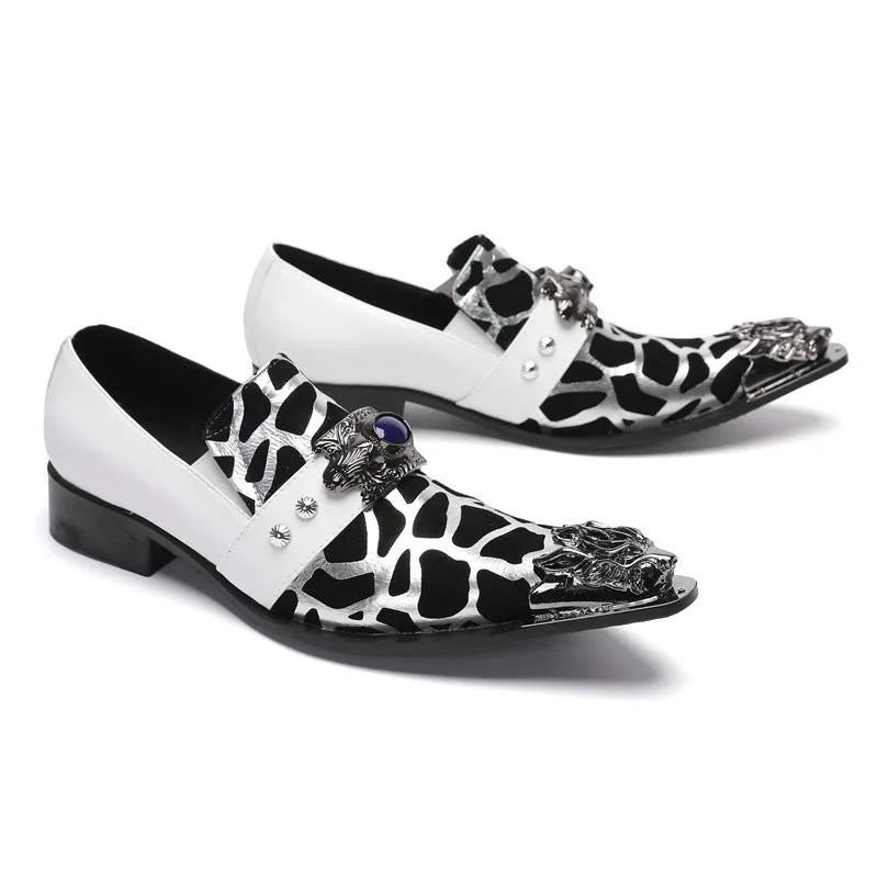 White leather shoes for men, Korean style casual men's slip-on hairstylist wedding shoes, pointed toe slip-ons, heightening formal business shoes
