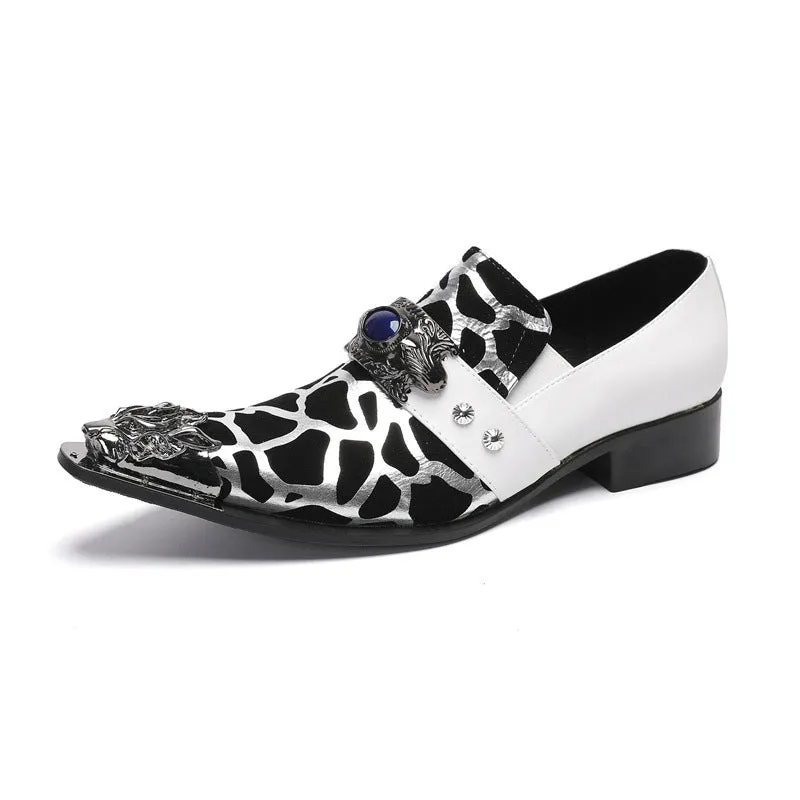 White leather shoes for men, Korean style casual men's slip-on hairstylist wedding shoes, pointed toe slip-ons, heightening formal business shoes