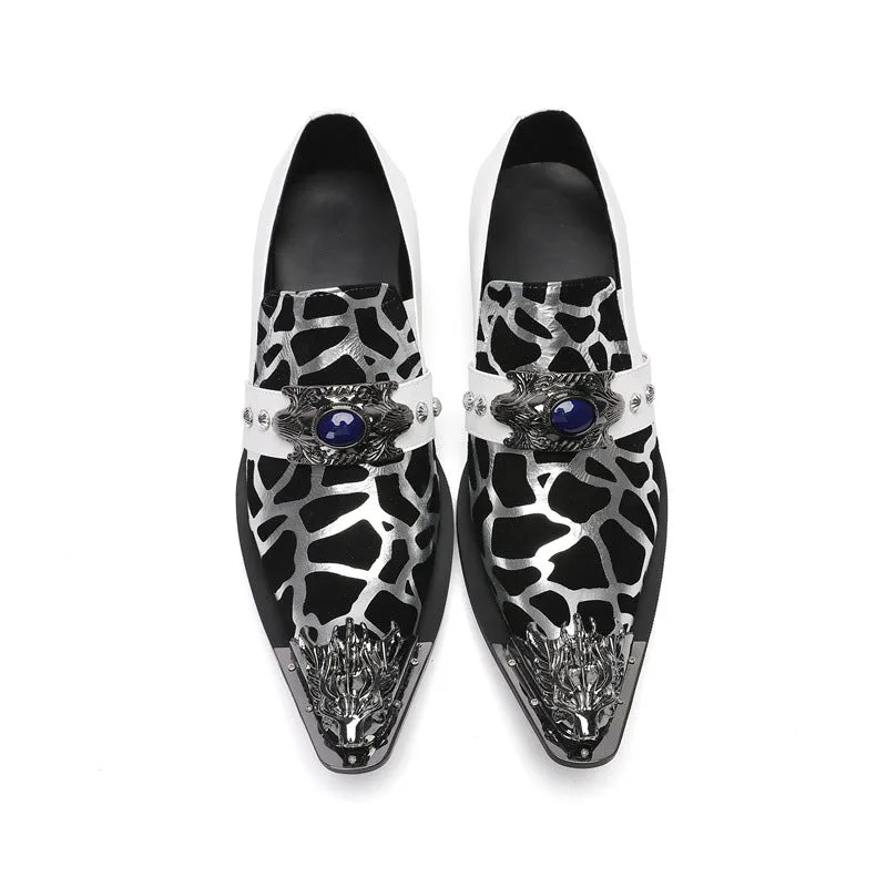 White leather shoes for men, Korean style casual men's slip-on hairstylist wedding shoes, pointed toe slip-ons, heightening formal business shoes