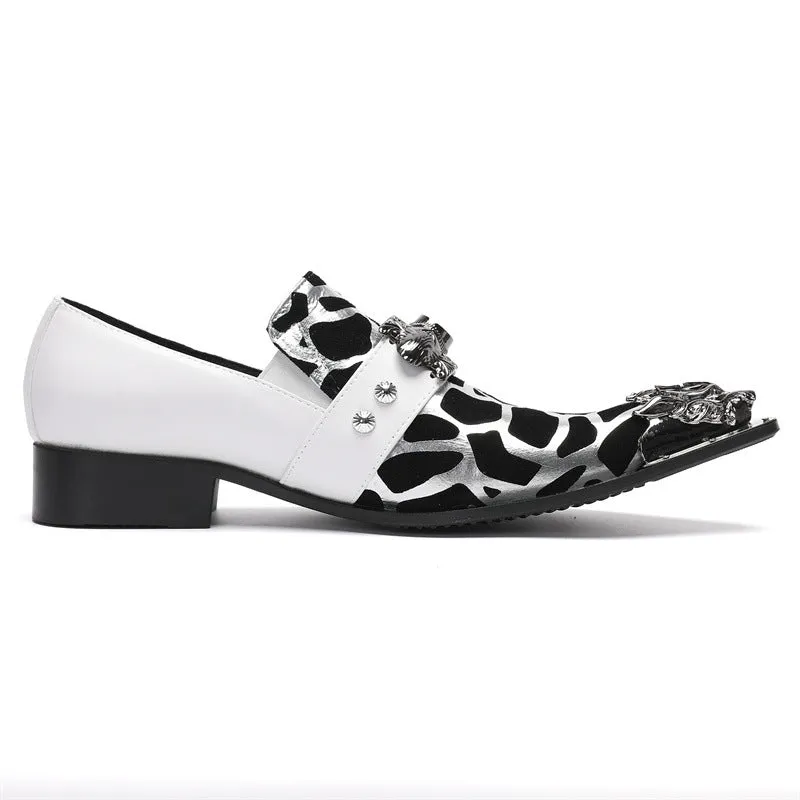 White leather shoes for men, Korean style casual men's slip-on hairstylist wedding shoes, pointed toe slip-ons, heightening formal business shoes