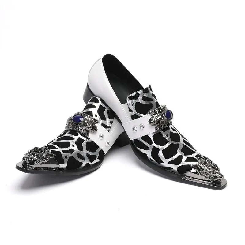 White leather shoes for men, Korean style casual men's slip-on hairstylist wedding shoes, pointed toe slip-ons, heightening formal business shoes