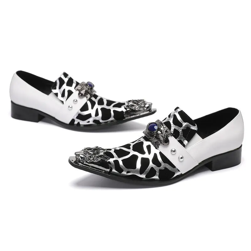 White leather shoes for men, Korean style casual men's slip-on hairstylist wedding shoes, pointed toe slip-ons, heightening formal business shoes