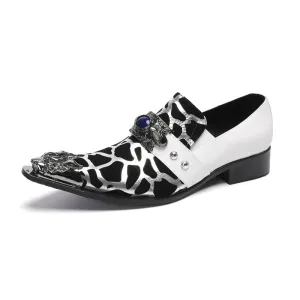 White leather shoes for men, Korean style casual men's slip-on hairstylist wedding shoes, pointed toe slip-ons, heightening formal business shoes