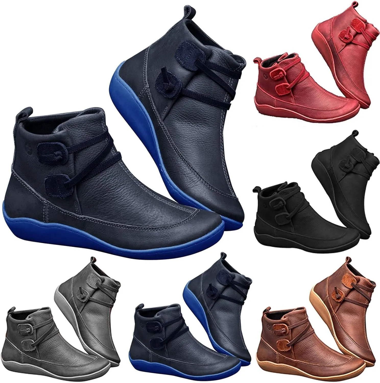 Women's Ankle Boots & Booties Womens Black Booties Low Heel Women's Slip On Boots Work Boot Shoe Laces Men Lightweight Cute Round Toe Closed Toe Wide Fit Available
