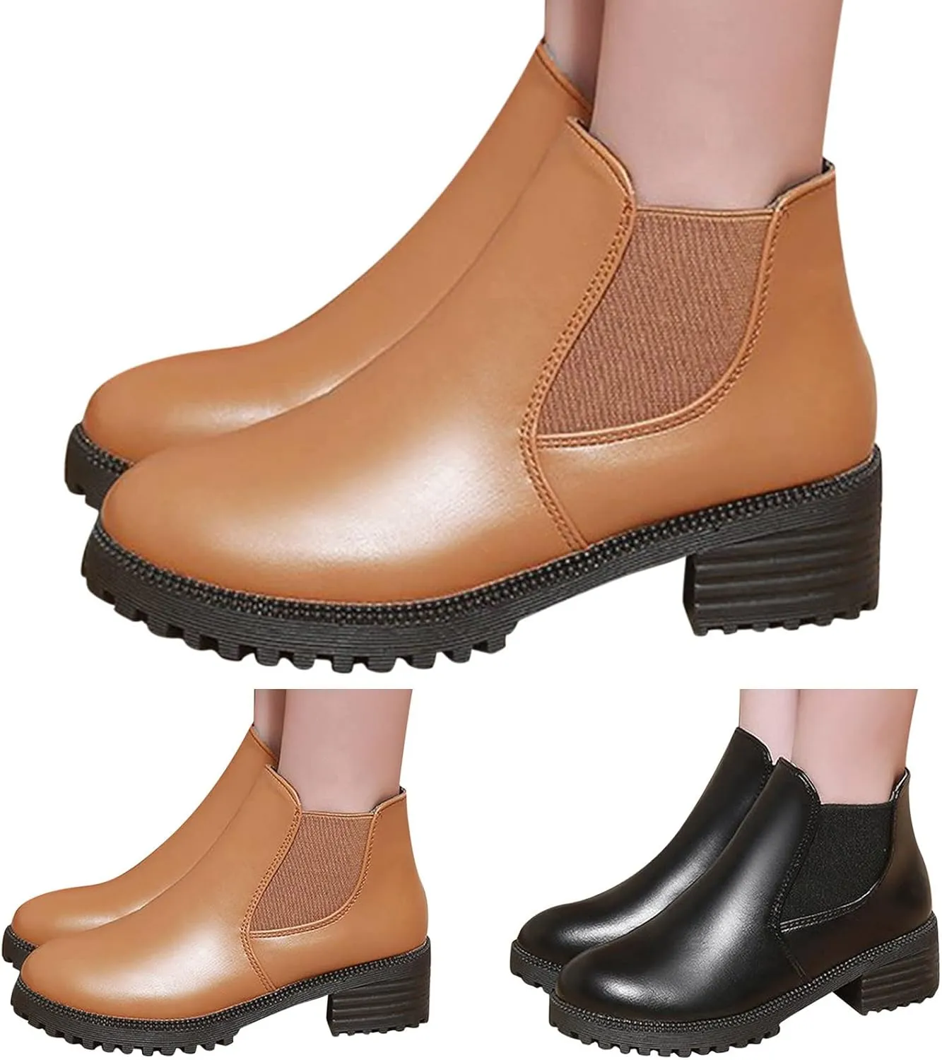 Womens Boots Fall 2024 Ankle Black Womens Booties Soft Boots for Women Comfortable Womens Bootie with Heel Flat Bottom Fashion Slip on Pointed Toe Leather Casual