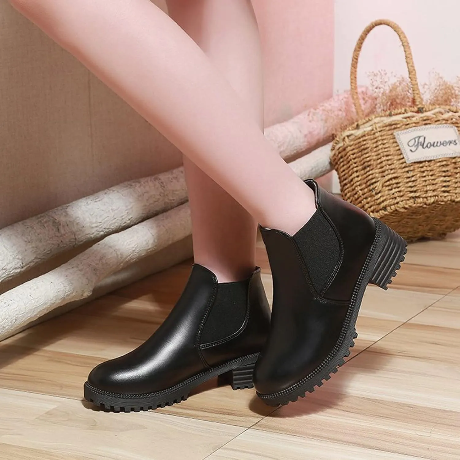 Womens Boots Fall 2024 Ankle Black Womens Booties Soft Boots for Women Comfortable Womens Bootie with Heel Flat Bottom Fashion Slip on Pointed Toe Leather Casual