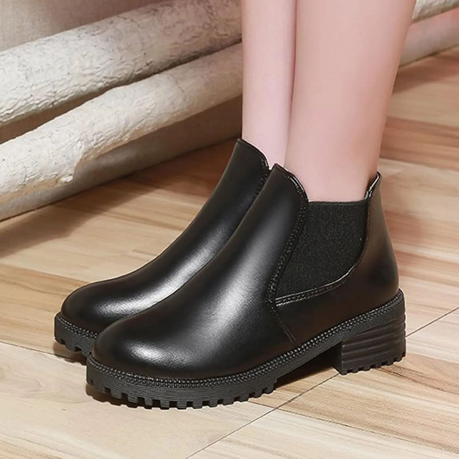 Womens Boots Fall 2024 Ankle Black Womens Booties Soft Boots for Women Comfortable Womens Bootie with Heel Flat Bottom Fashion Slip on Pointed Toe Leather Casual