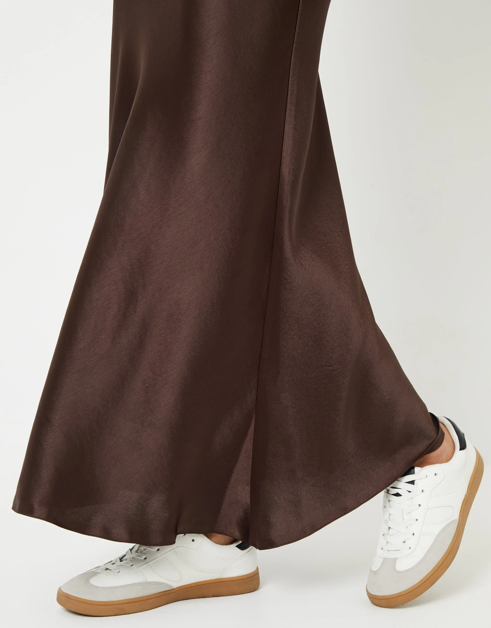 Women's Chocolate Brown Maxi Satin Slip Skirt