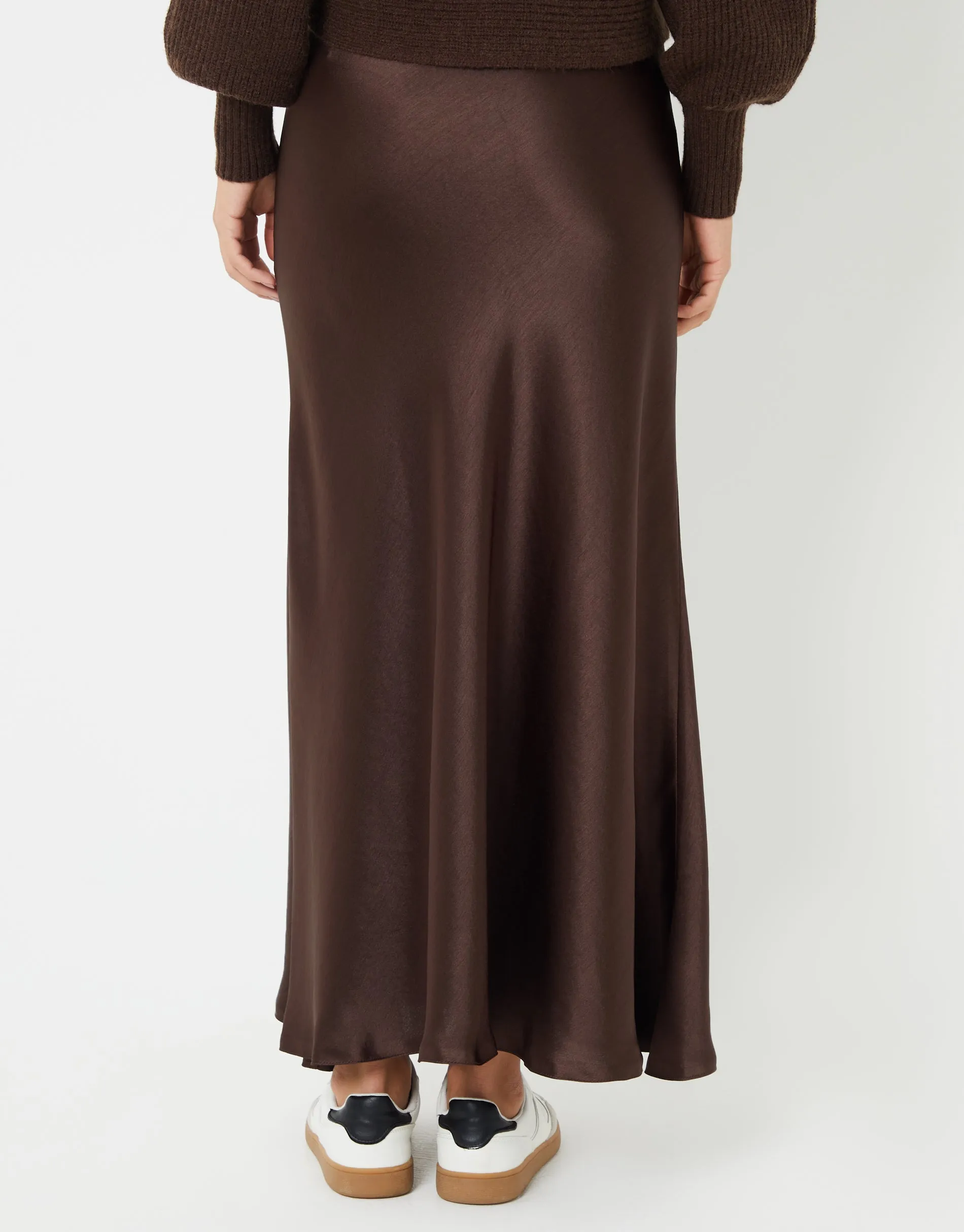 Women's Chocolate Brown Maxi Satin Slip Skirt