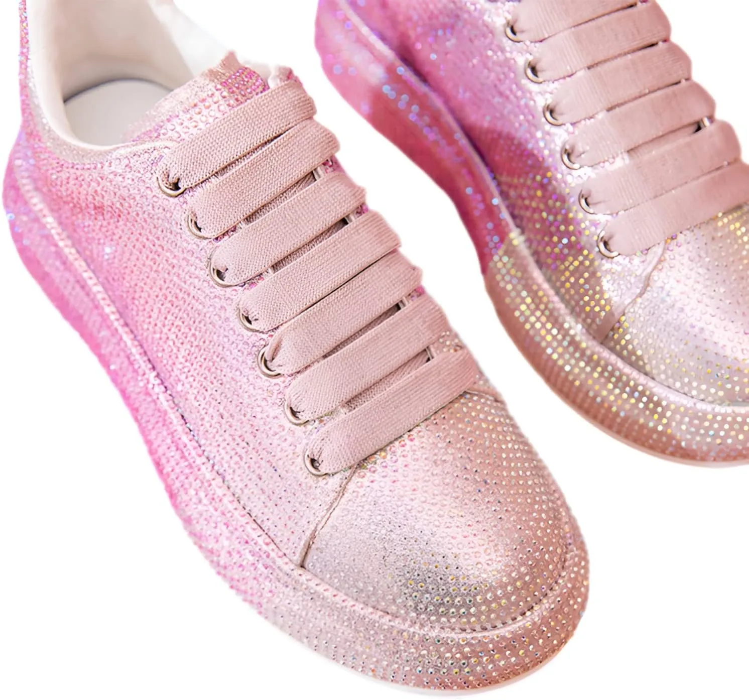 Women's Glitter Rhinestones Sneakers Gradient Colors Lace-Up Casual Platform Sports Shoes
