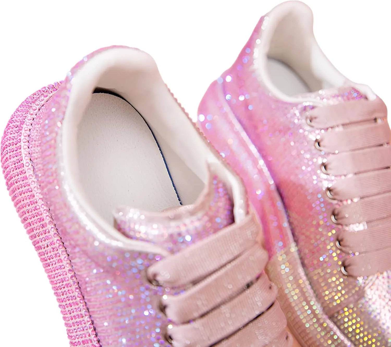 Women's Glitter Rhinestones Sneakers Gradient Colors Lace-Up Casual Platform Sports Shoes