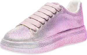 Women's Glitter Rhinestones Sneakers Gradient Colors Lace-Up Casual Platform Sports Shoes