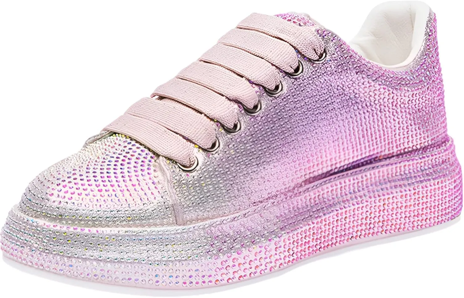Women's Glitter Rhinestones Sneakers Gradient Colors Lace-Up Casual Platform Sports Shoes