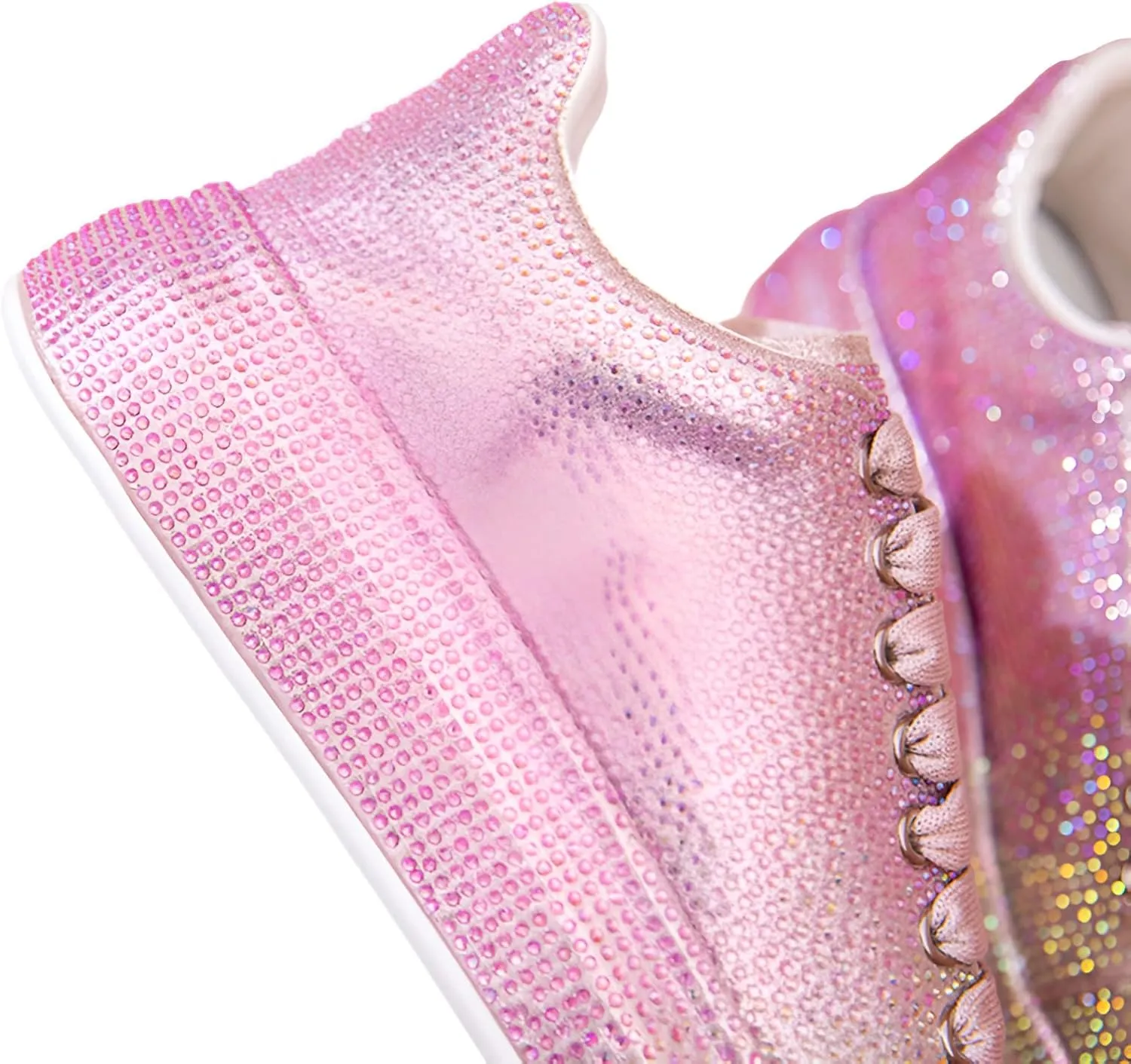 Women's Glitter Rhinestones Sneakers Gradient Colors Lace-Up Casual Platform Sports Shoes