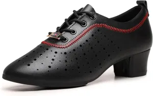Women's Latin Dance Practice Shoes Ballroom Dance Shoes 3.5Cm Heel Straight Rubber Sole Lace-Up Modern Salsa Dance Shoes