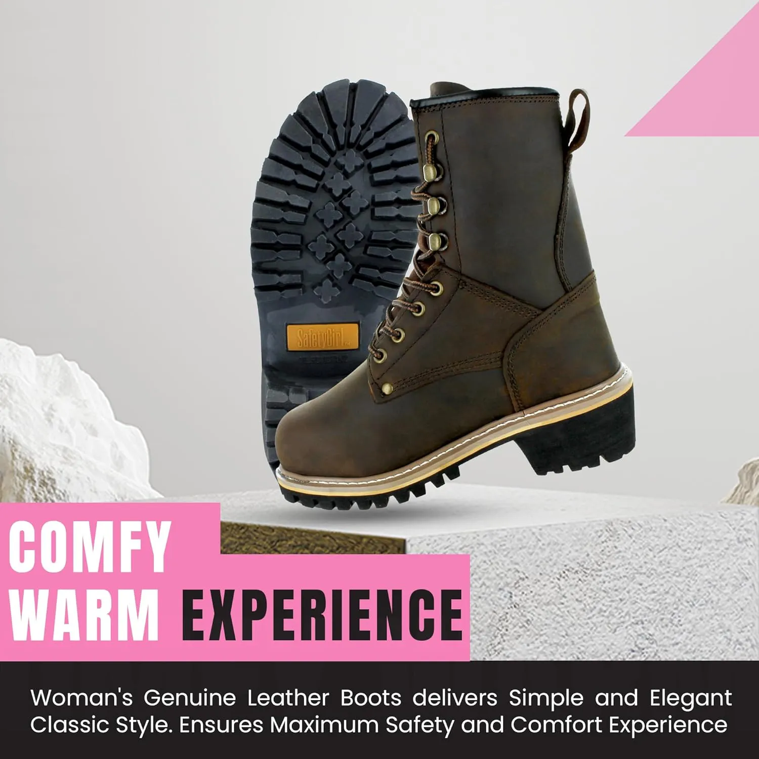 Women's Logger Boots - 7M | Construction Boots for Women with Steel Toe, Water-Resistant Full-Grain Leather, Cushioned Insole, Goodyear Welt Outsole | 8" Logger Work Boots - Dark Brown
