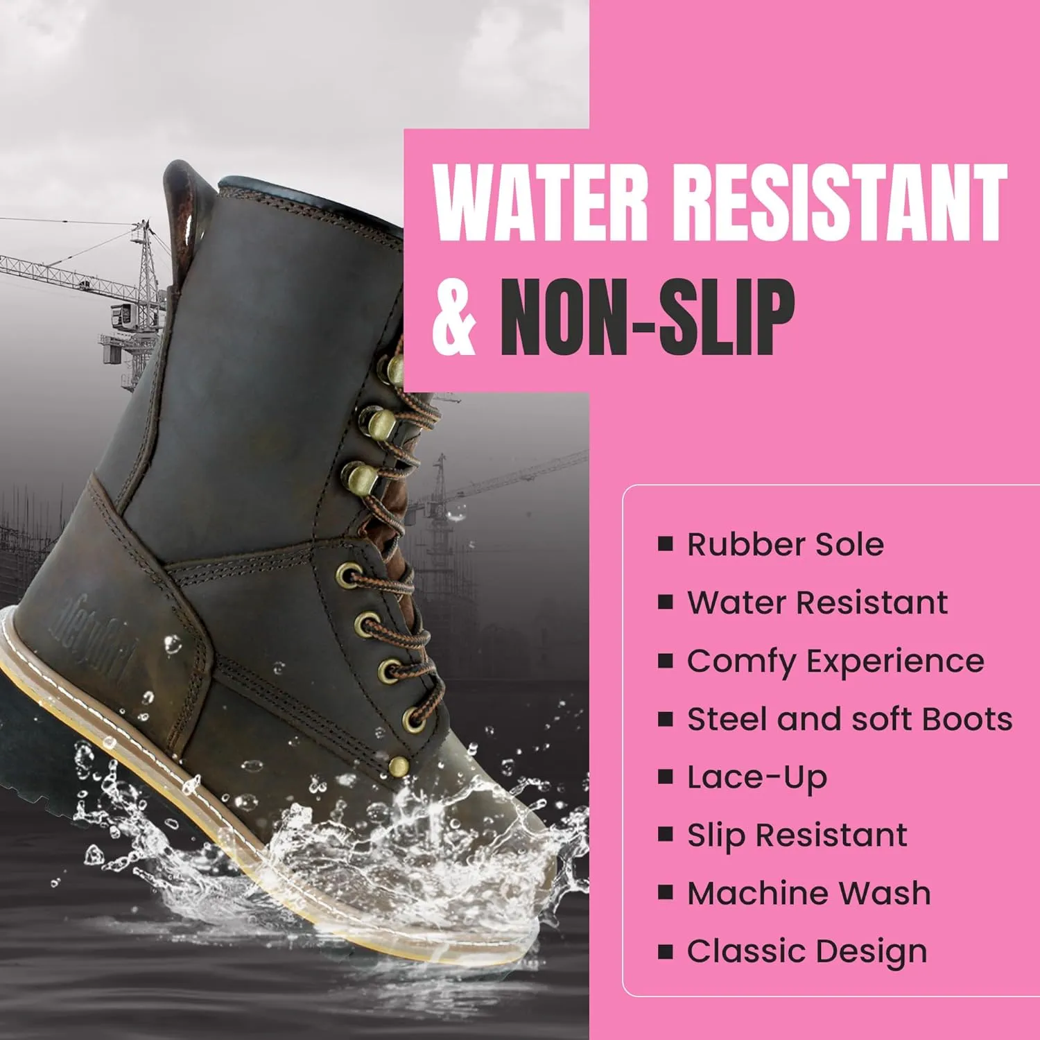 Women's Logger Boots - 7M | Construction Boots for Women with Steel Toe, Water-Resistant Full-Grain Leather, Cushioned Insole, Goodyear Welt Outsole | 8" Logger Work Boots - Dark Brown